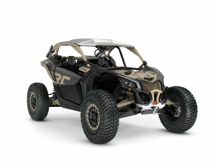ORV SSV MY23 MaverickX3 XRC72 TurboRR Mineral Gray Desert Tan SKU0009MPC00 Studio 34FR CE
